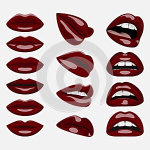Set of glossy dark red Lips