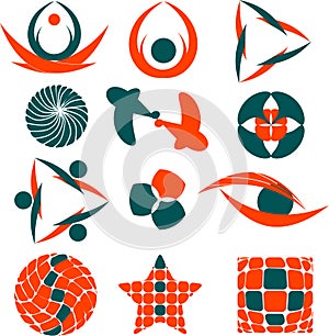 Set of glossy design elements in two colors