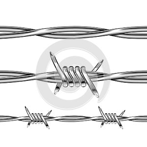 Set of glossy realistic metal barbed wire elements on white