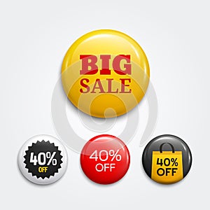 Set of glossy sale buttons or badges. Product promotions. Discount tag collection. Vector.
