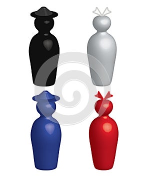 Set of glossy symbols of characters with color differentiation of man and woman.