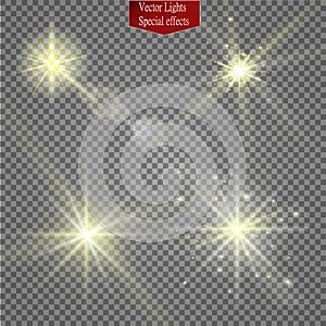 Set of glow light effect stars bursts with sparkles isolated on transparent background. For illustration template art