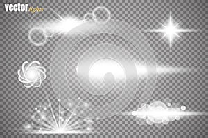 Set of glow light effect stars bursts with sparkles isolated on transparent background. For illustration template art