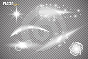 Set of glow light effect stars bursts with sparkles isolated on transparent background. For illustration template art