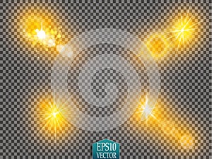 Set of glow light effect stars bursts with sparkles on transparent background. For illustration template art