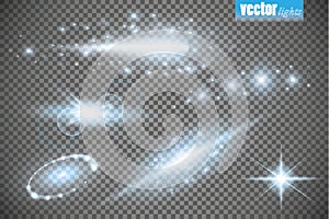 Set of glow light effect stars bursts with sparkles on transparent background. For illustration template art