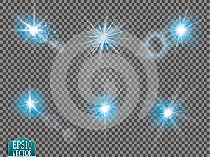 Set of glow light effect stars bursts with sparkles on transparent background. For illustration template art photo