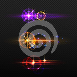 Set of glow light effects isolated on a transparent background.