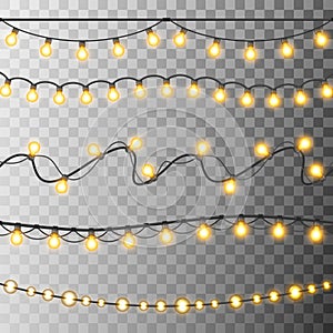 Set of glowing Christmas lights. Christmas garland lights. Decoration for christmas holiday and new year. Brushes