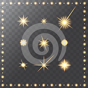 Set of glowing golden merry christmas stars