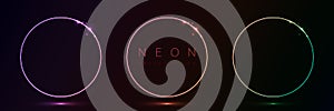 Set of glowing neon color circles round curve shape