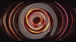 Set of glowing neon color circles round curve shape with wavy dynamic lines isolated on black background technology concept. Circu