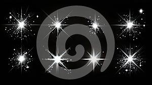 Set of Glowing White Light Effects, Stars, and Sparkles