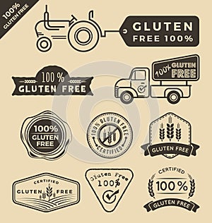 Set of gluten free food certified label