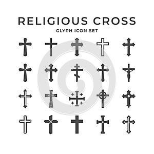 Set glyph icons of religious cross