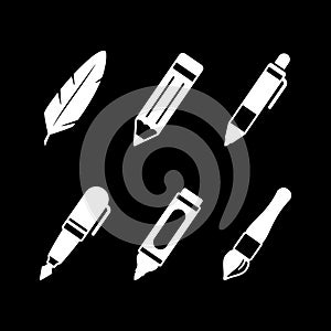 Set glyph icons of writing utensils