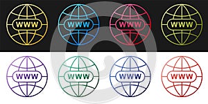 Set Go To Web icon isolated on black and white background. Www icon. Website pictogram. World wide web symbol. Internet
