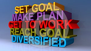 Set goal make plan get to work reach goal diversified on blue