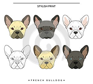 Set goals sketch french bulldog different color . Cute dog