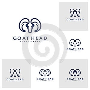 Set of Goat Head logo template, Creative Goat logo design vector