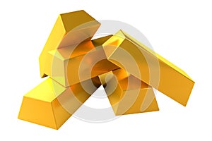 Set of gold bars 3d render on white background