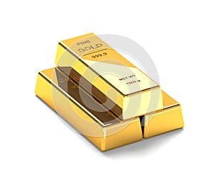 Set of Gold bars on the White Background