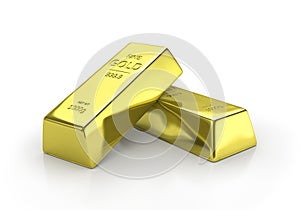 Set of gold bars on white background.