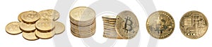 Set of gold bitcoin, cryptocurrency isolated on white background - clipping paths