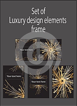 Set of gold black decorative luxury design elements. Labels and frames.