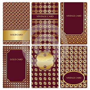 Set of gold business card templates.