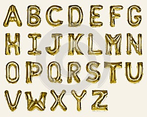 Set of gold capital A-Z alphabet balloons