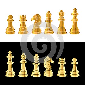 Set of gold chess pieces. Vector illustration