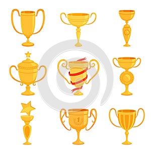 A set of gold cups of different forms to award the winners. Prizes for the first place in competitions and contests