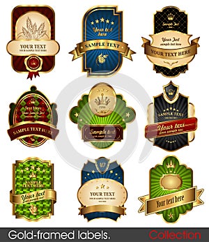 Set of gold-framed labels