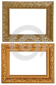 Set of 2 gold frames. Isolated on white background