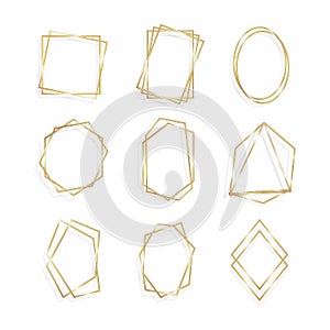 Set Gold of geometrical frame polyhedron line art