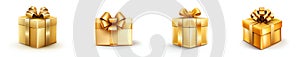 Set of gold gift box icons isolated on white background. Black Friday gift box. Black Friday Sale or Happy Birthday concept.