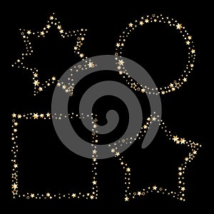 Set of Gold glitter vector frames, star dust in circle star and square shape.