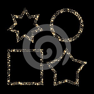 Set of Gold glitter vector frames, star dust in circle star and square shape.