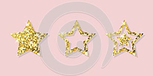 Set of gold glitter vector stars on a pink background