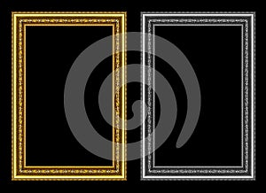 Set of gold and gray frame isolated on black background, with cl