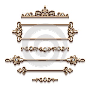 Set of gold jewelry design elements on white