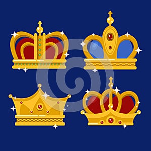 Set of gold king crown or pope tiara photo