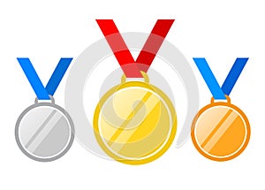 Set of gold medal, silver and bronze. Medals icons in flat style