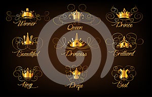 Set of gold monogram for graphic design on black background