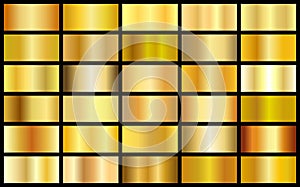 Set of gold realistic metal texture seamless gradient square vector backgrounds. photo