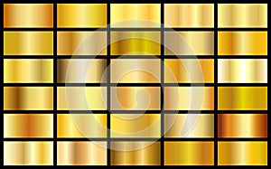 Set of gold realistic metal texture seamless gradient square vector backgrounds.