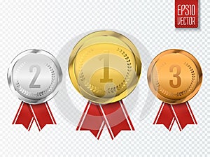 Set of award medals isolated on transparent background. Vector illustration