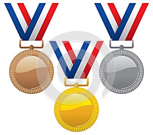 Set of gold, silver and bronze medals. vector photo