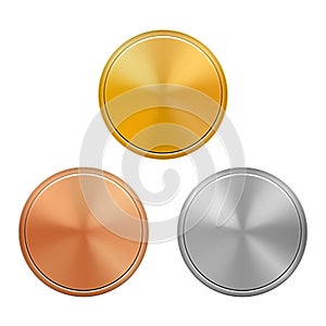 Set of gold, silver and bronze medals template, on white background